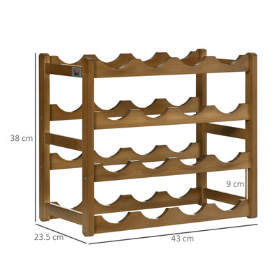 HOMCOM Free Standing Bamboo Wine Rack with 16 Bottles Holder, 4-tier Water Bottle Organiser, Display Shelf for Countertop, Home Bar, Brown 