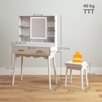 HOMCOM Elegant Dressing Table, with LED Mirror - White 