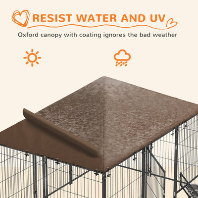 PawHut Outdoor Dog Kennel Puppy Play Pen with Canopy Garden Playpen Fence Crate Enclosure Cage Rotating Bowl 211 x 141 x 151 cm 