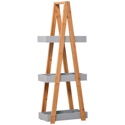 kleankin Bathroom Storage Shelves, 3-Tier Slim Shelving Unit, Freestanding Bamboo Shelf Unit, A Frame Space Saver Toilet Rack, Natural 