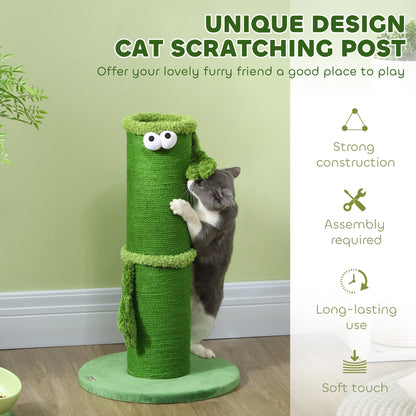 PawHut 63cm Cat Scratching Post for Indoor Cats, with Sisal Rope Cover, Large Base, Green 