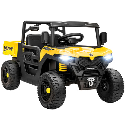 AIYAPLAY Kids Ride on Car, 12V Electric Kids UTV with Electric Dump Bed, 4-Wheel Suspension for 3-8 Years, Yellow 