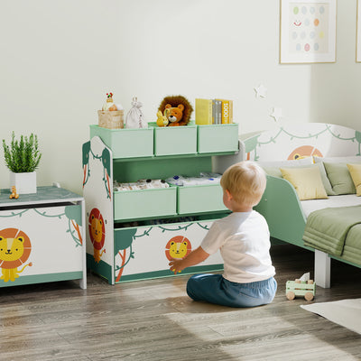 AIYAPLAY Kids Toy Storage Units, 3-Tier Toy Organiser Shelf with 6 Removable Boxes for Kids, Bedroom, Playroom, Green 