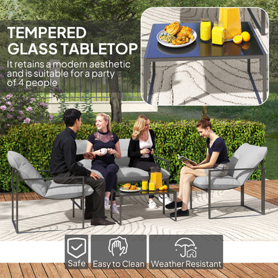 Outsunny Four-Piece Relaxed Back Garden Dining Set - Black/Light Grey 