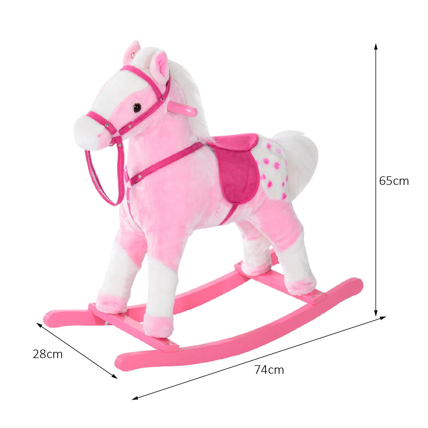 HOMCOM Baby Rocking Horse Plush Ride on Animals Rocker with Sound Handle Grip for Kids 3-6 Years - Pink 