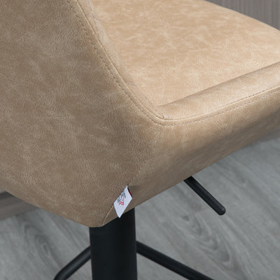 HOMCOM Retro Bar Stools Set of 2, Adjustable Kitchen Stool, Upholstered Bar Chairs with Back, Swivel Seat, Light Khaki 