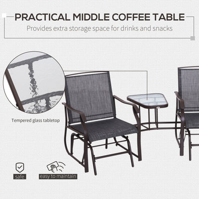 Outsunny Gliding Jack and Jill Seat, with Glass-Top Table - Brown/Grey 
