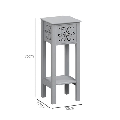 HOMCOM Set of Two Elegant Floral Cut-Out Side Tables - Grey 