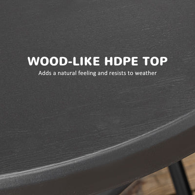 Outsunny Foldable Round Garden Table for 4, Outdoor Dining Table with HDPE Tabletop and Steel Frame, 80 x 80 x 73 cm, Dark Grey 