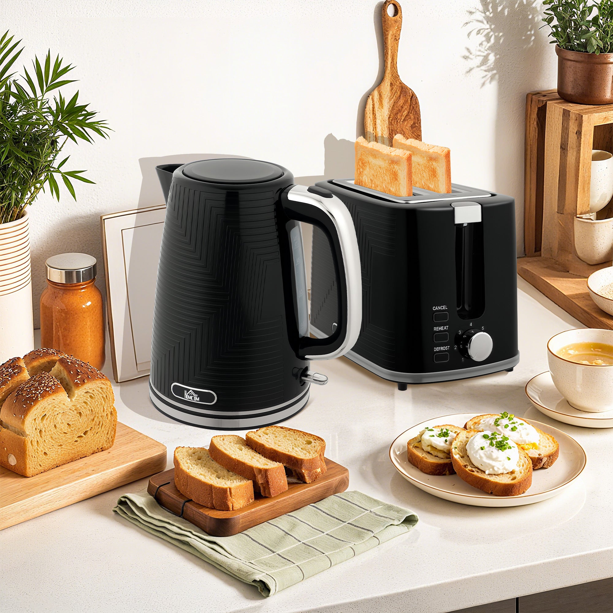 HOMCOM Modern Kettle and Toaster Set - Black