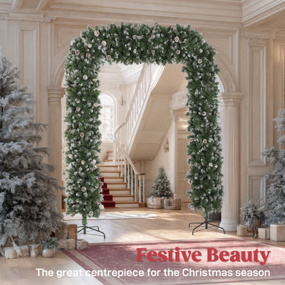 HOMCOM 8.2 ft Snow Frosted Christmas Tree Arch, Christmas Arch Doorway Decor with 1800 Tips and 91 Pinecones, Artificial Xmas Tree with Metal Stand for Indoor, Green 