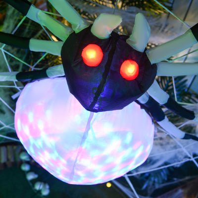 HOMCOM 5FT Long Halloween Inflatable Spider, Hanging Giant Spider with Colourful LED Light, Blow-Up Outdoor LED Garden Display for Lawn, Party 