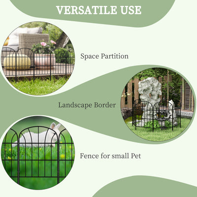 Outsunny Metal Decorative Outdoor Picket Fence Panels Set of 8, Black 