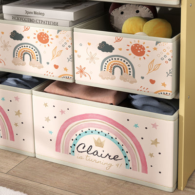 AIYAPLAY 3-Tier Kids Storage Unit with 9 Non-Woven Fabric Boxes for Toys, Books, for Bedroom, Nursery, Yellow 