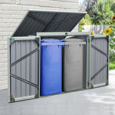 Outsunny 3.2 x 5.1ft Corrugated Steel Two-Bin Storage Shelter - Black 