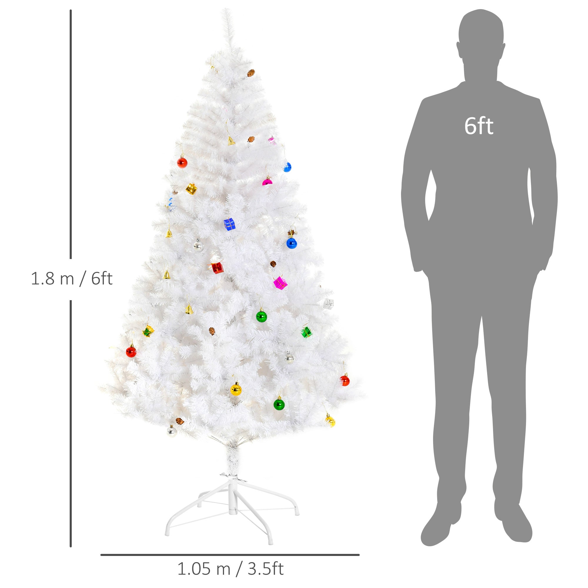 HOMCOM 6ft Snow Artificial Christmas Tree w/ Metal Stand Decorations Home Seasonal Elegant Faux White 