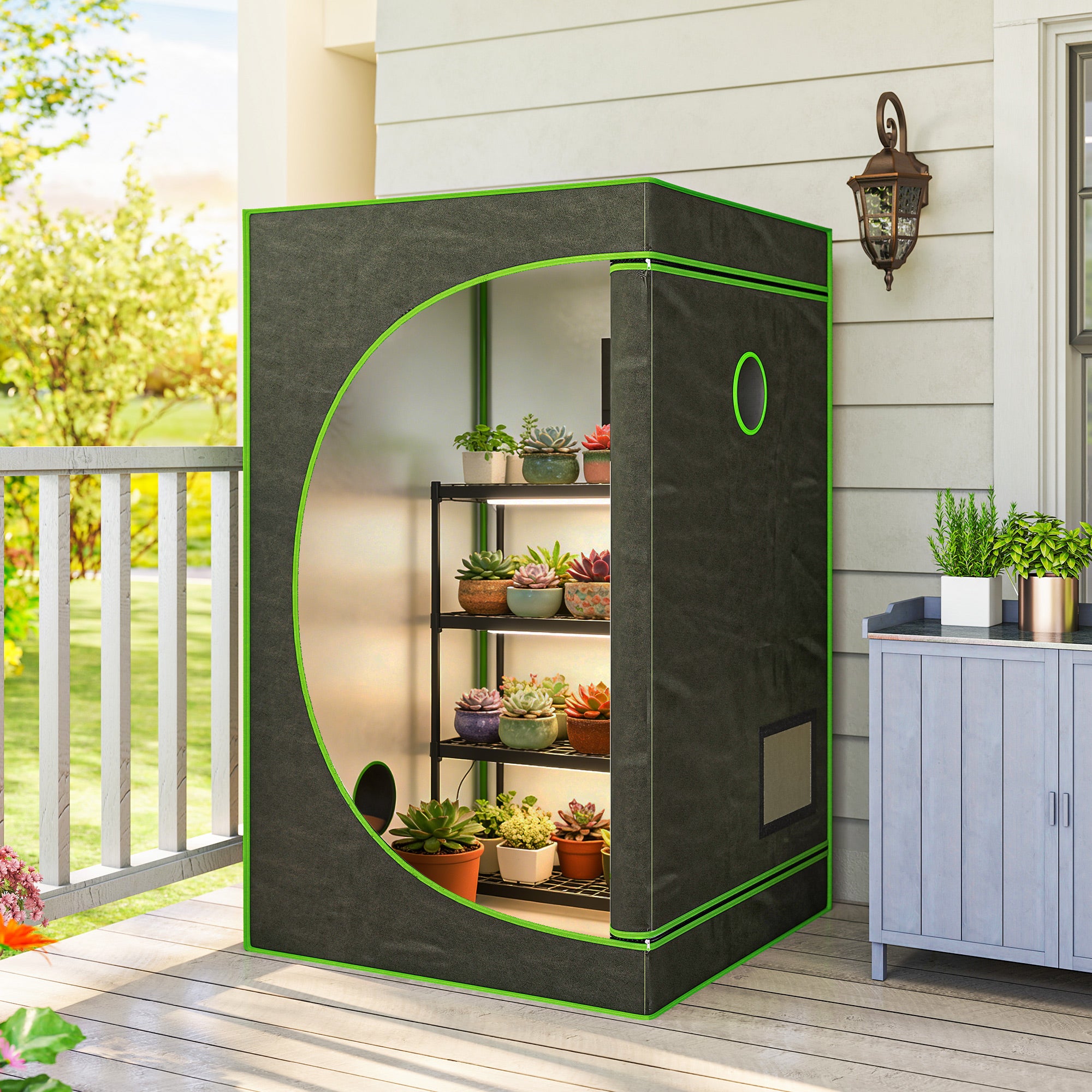 Outsunny Grow Tent 120 x 120 x 200 cm, Reflective Mylar Hydroponic Growing Tent with 600D Oxford Fabric, Observation Window, Vent, Zipper Door for Indoor Plant Growing, Black 