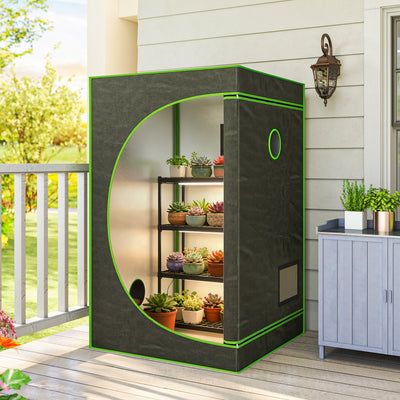 Outsunny Grow Tent 120 x 120 x 200 cm, Reflective Mylar Hydroponic Growing Tent with 600D Oxford Fabric, Observation Window, Vent, Zipper Door for Indoor Plant Growing, Black 