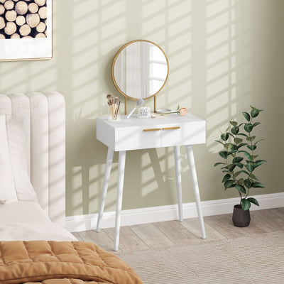 HOMCOM Dressing Table with Round Mirror - White 