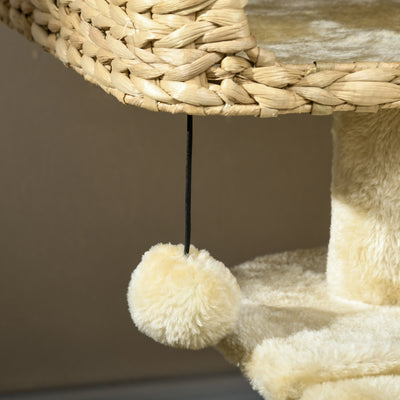 PawHut 95cm Cat Tree Tower for Indoor Cats, with Scratching Post, Cat House, Toy Ball, Platform - Beige 