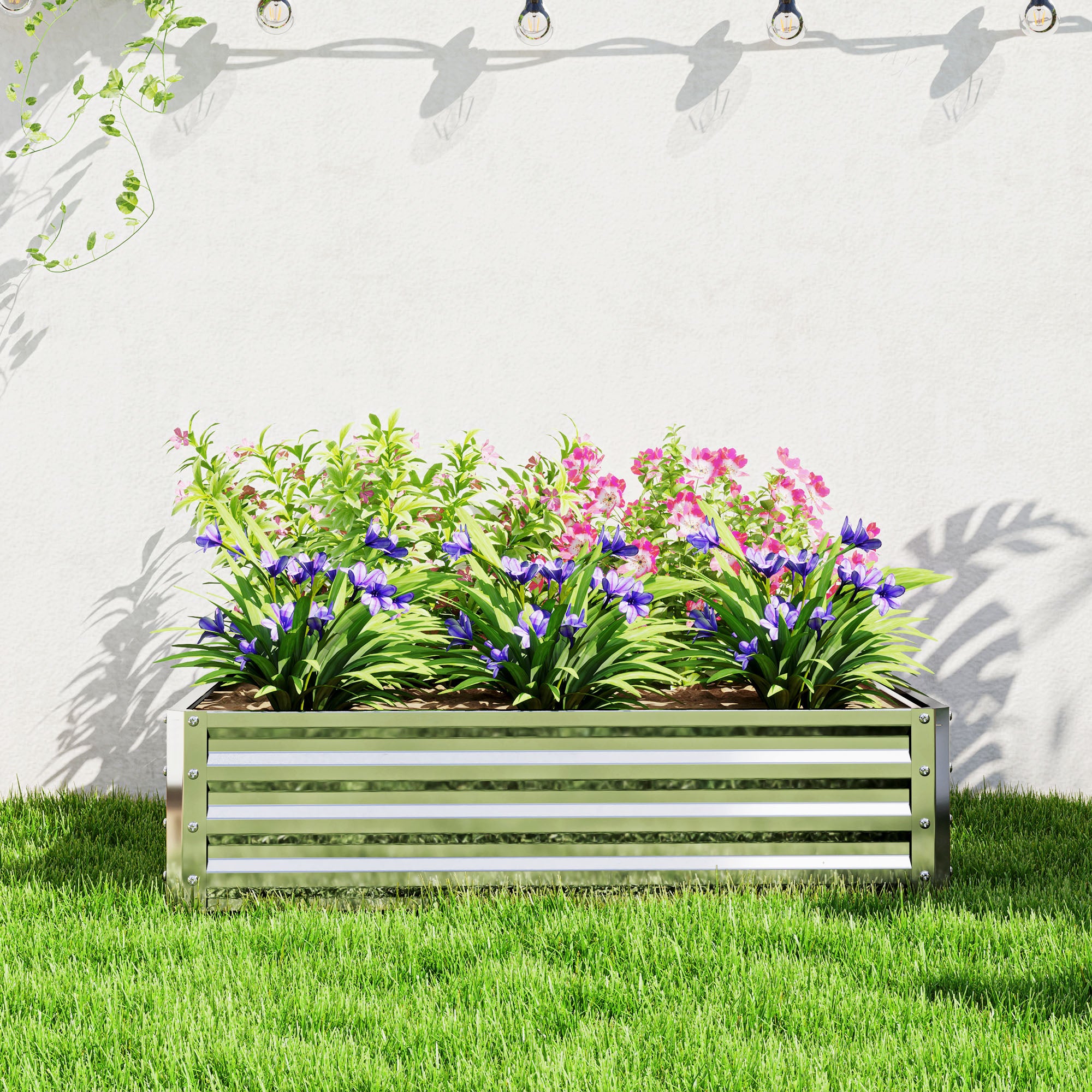 Outsunny Square Raised Garden Bed Box with Weatherized Steel Frame for Vegetables, Flowers, & Herbs, 120 x 120 x 30cm, Silver Tone 