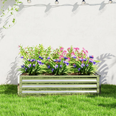 Outsunny Square Raised Garden Bed Box with Weatherized Steel Frame for Vegetables, Flowers, & Herbs, 120 x 120 x 30cm, Silver Tone 