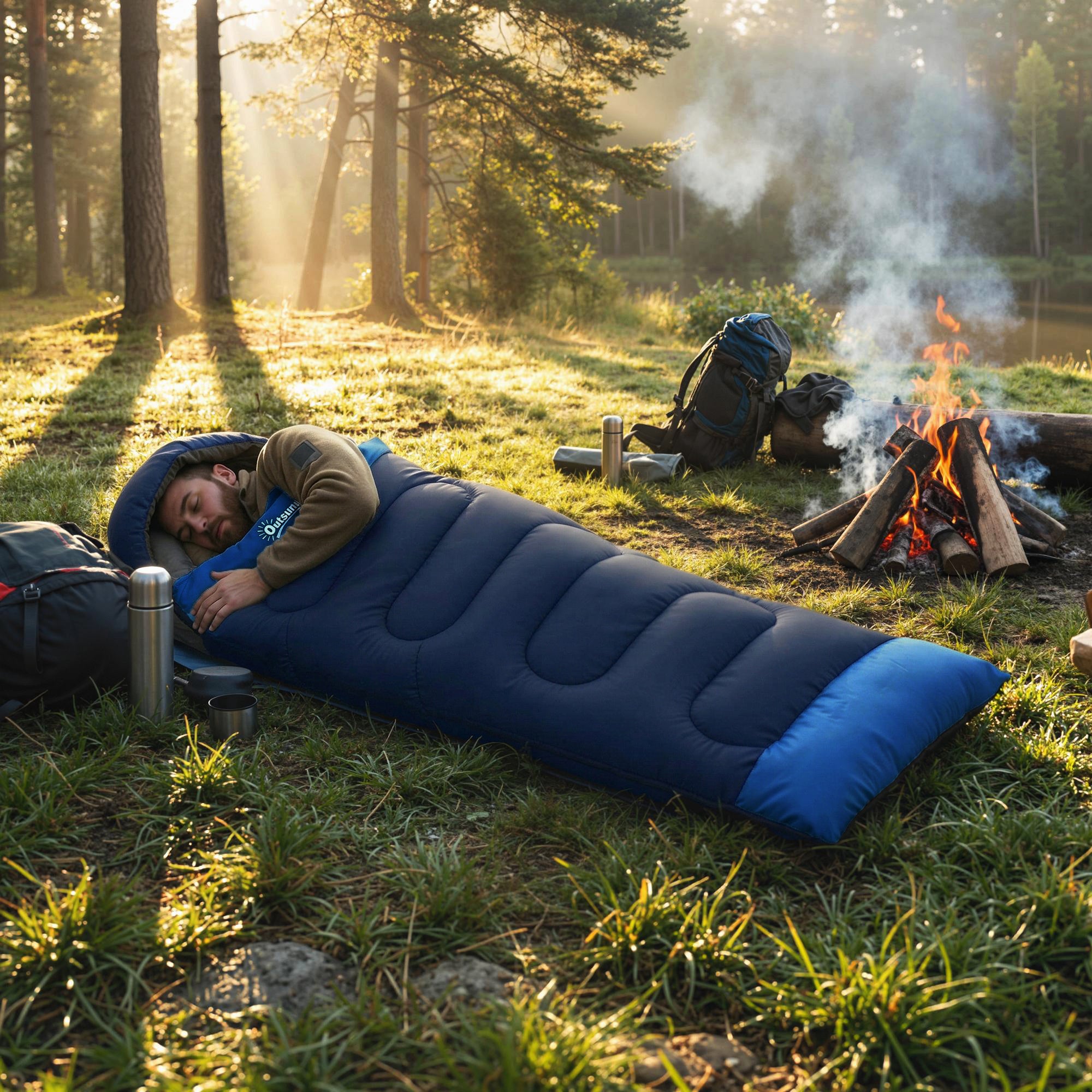 Outsunny Sleeping Bag for Adults, Lightweight & Compact Sleeping Bag, 3 Seasons, Navy Blue 