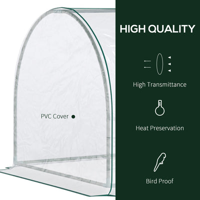 Outsunny Set of 2 Tunnel Greenhouse, Green Grow House with Roll-up Door, Steel Frame, Plastic Cover for Garden, Outdoor, 250 x 100 x 80cm, Clear 