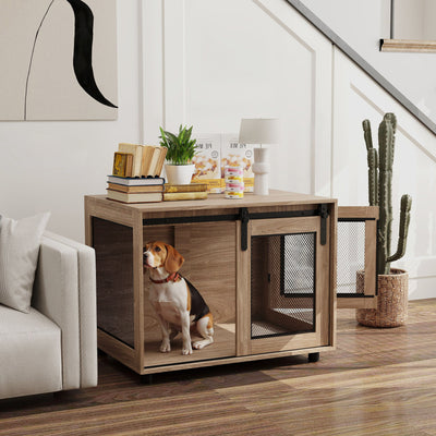 PawHut Dog Crate Furniture with Sliding Door for Medium Dogs, 80 x 58.5 x 63cm, Walnut Brown 