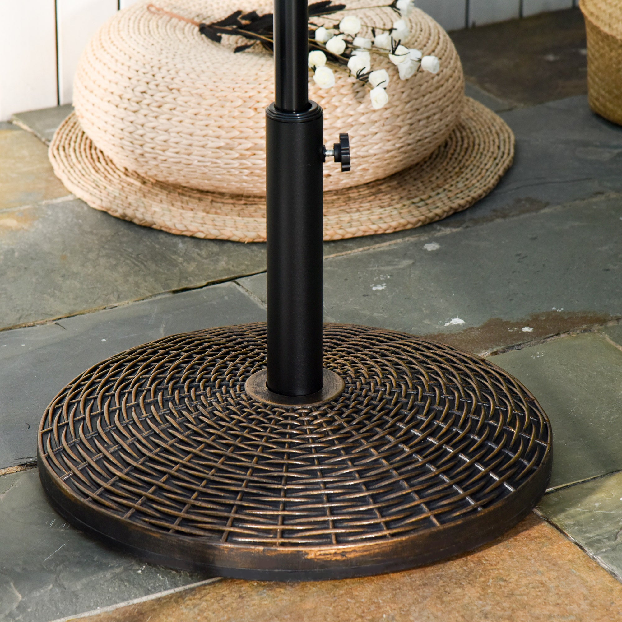 Outsunny 25 kg Plastic and Cement Rattan Pattern Parasol Base - Antique Bronze 