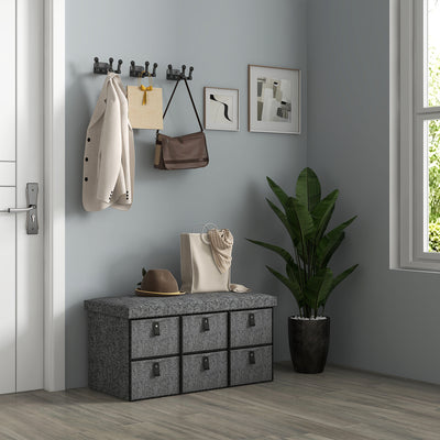 HOMCOM Six-Drawer Shoe Storage Bench, with Padded Top Seat - Dark Grey 