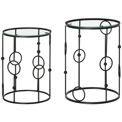 HOMCOM Nesting Round Coffee Table Set of 2 - Black