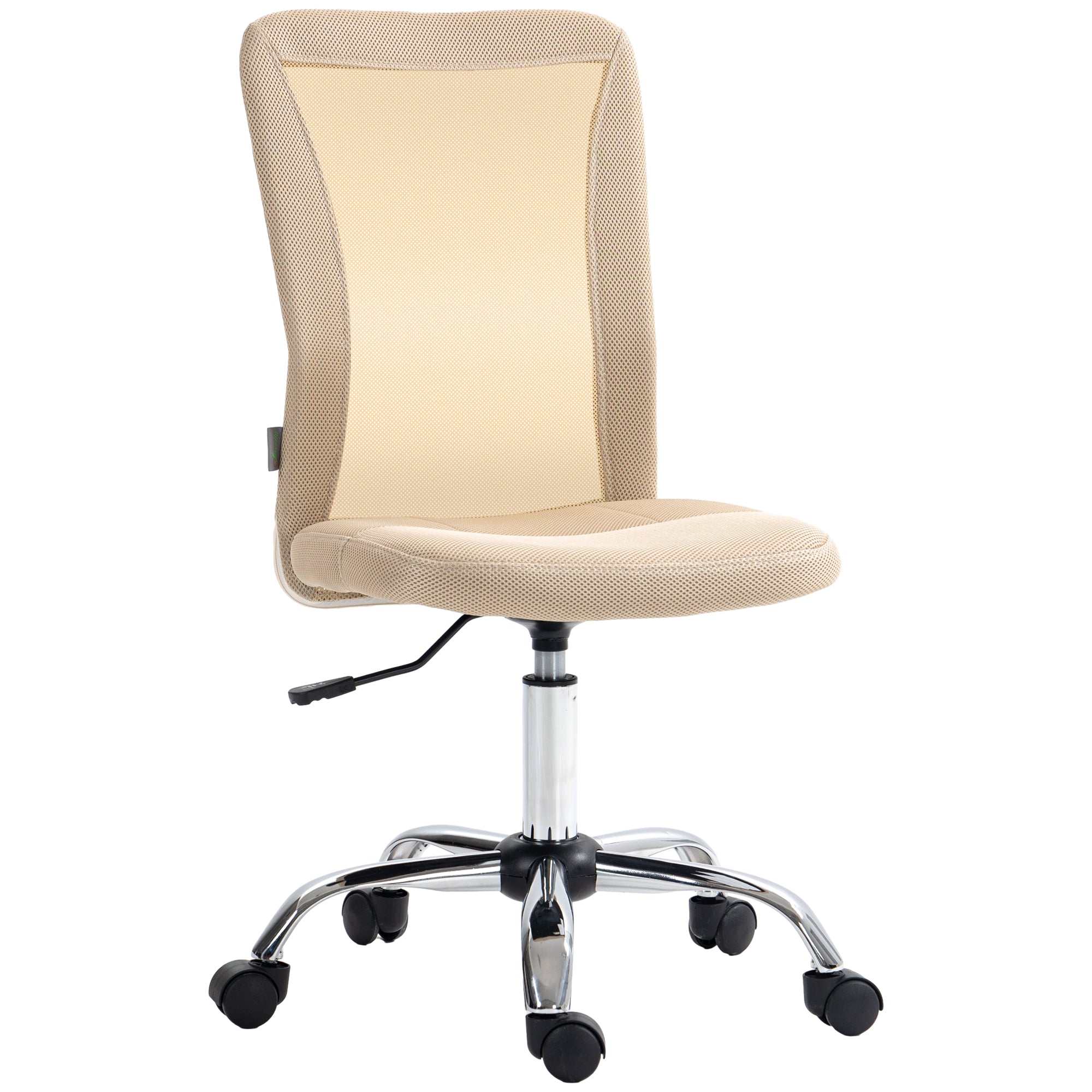 Vinsetto Computer Desk Chair, Mesh Office Chair with Adjustable Height and Swivel Wheels, Armless Study Chair, Beige 