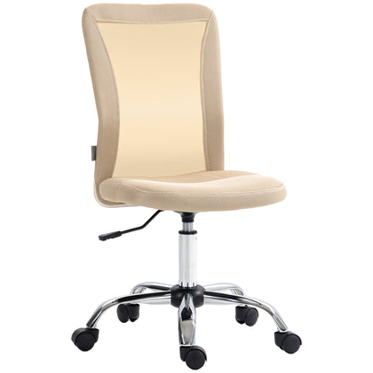 Vinsetto Computer Desk Chair, Mesh Office Chair with Adjustable Height and Swivel Wheels, Armless Study Chair, Beige 