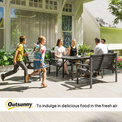 Outsunny 5 Piece Wooden Garden Dining Set for 6, Outdoor Conversation Set with 2 Armchairs, 2 Loveseats and Dining Table with Umbrella Hole for Patio, Balcony, Grey 