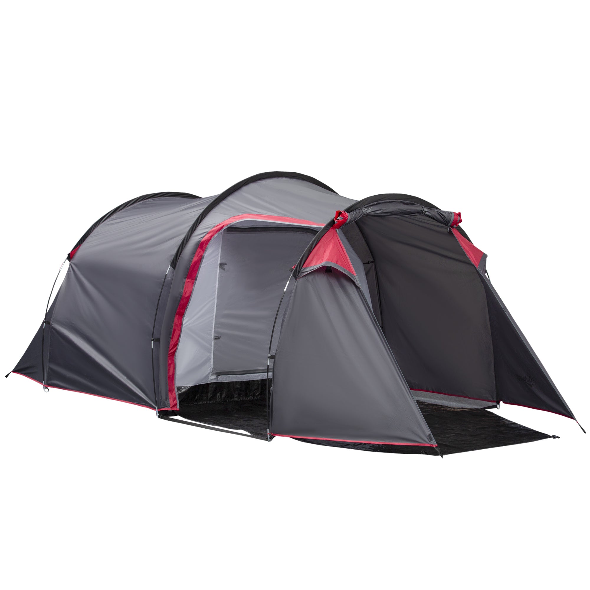 Outsunny 2-3 Person Tunnel Tent with Sewn-in Groundsheet, Air Vents, Rainfly, 2000mm Water Column, Camping Tent with 1 Bedroom, Inbuilt Porch, Living Area for Camping, Hiking, Grey 