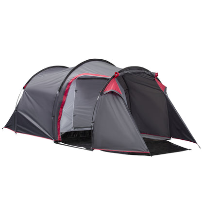 Outsunny 2-3 Person Tunnel Tent with Sewn-in Groundsheet, Air Vents, Rainfly, 2000mm Water Column, Camping Tent with 1 Bedroom, Inbuilt Porch, Living Area for Camping, Hiking, Grey 