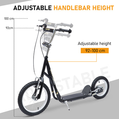 HOMCOM Kids Scooter, Teen Kick Scooter with Rubber Wheels, 16" Front Wheel, Height Adjustable Handlebar, Dual Brakes, Kick Stand, for 5+ Years, Black 