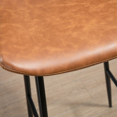 HOMCOM Bar Stools Set of 2, PU Leather Upholstered Bar Chairs, Kitchen Stools with Backs and Steel Legs for Dining Room, Brown 