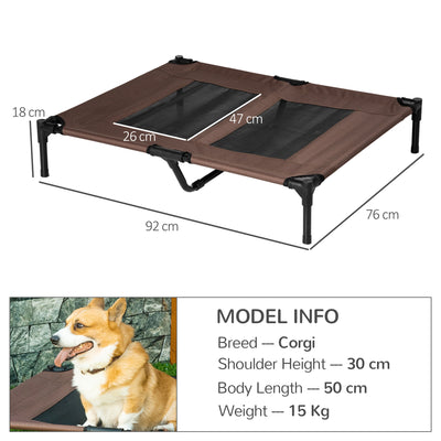 PawHut Large Raised Dog Bed Cat Elevated Lifted Cooling Portable Camping Basket Outdoor Indoor Mesh Pet Cot Metal Frame Brown 