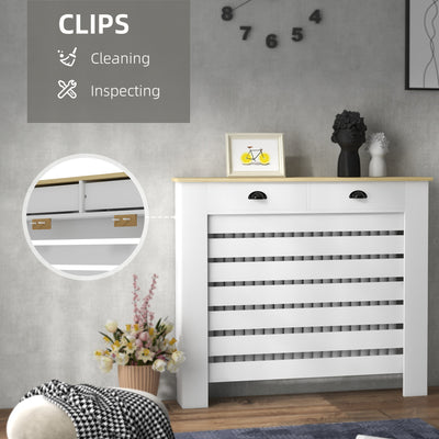 HOMCOM 95.5H x 111Wcm Radiator Cover, with Drawer - White 
