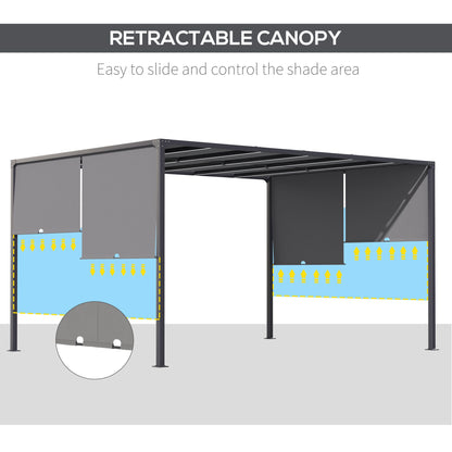 Outsunny 3(m) x 4m Metal Pergola with LED Lights, Outdoor Garden Pergola with Sliding Roof, Solar Powered, for BBQ,\'c2\'a0Lawn, Dark Grey