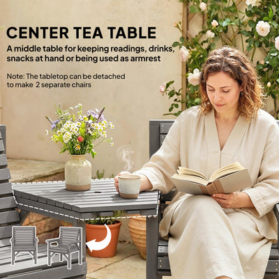 Outsunny Wooden Garden Bistro Set, 2 Seater Wooden Outdoor Table and Chairs with Parasol Hole for Patio, Light Grey 