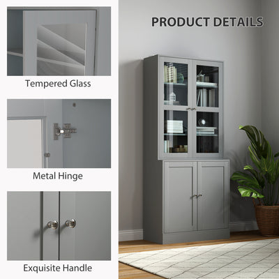 HOMCOM Double Storage Display Cabinet - Grey 