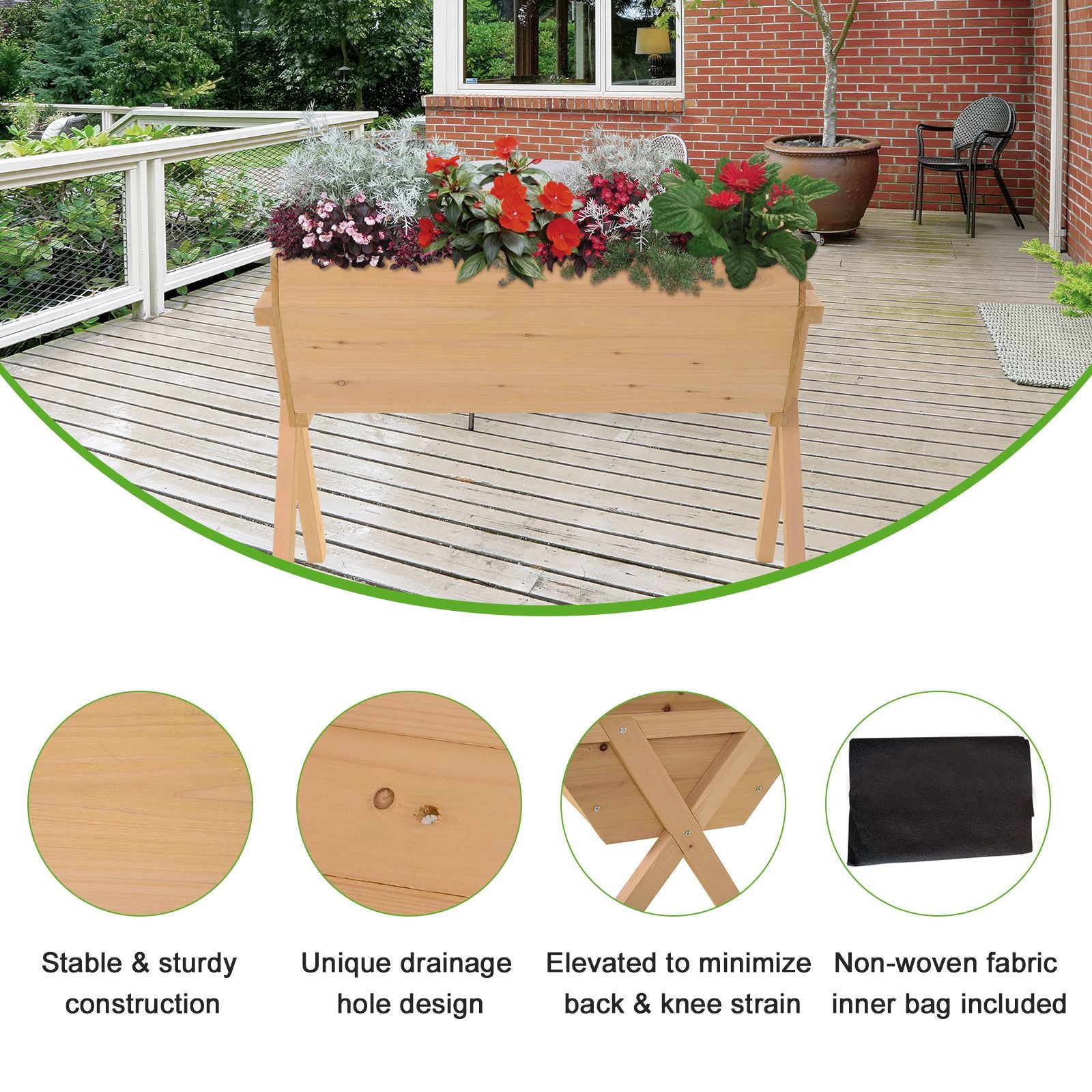 Outsunny Large Fir Wood Raised Plant Stand Oak Tone 