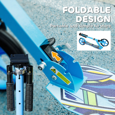 AIYAPLAY Foldable Kids Scooter with Adjustable Handlebar, 200mm Big Wheel, Rear Fender Brake, for Ages 6-12 Years, Blue 