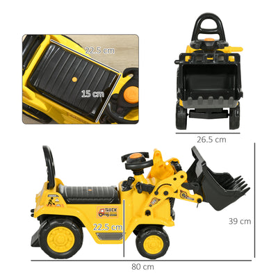 HOMCOM NO POWER 3 in 1 Ride On Toy Bulldozer Toddler Digger Excavator Scooter Storage Cart Toilet Pretend Play Construction Truck 