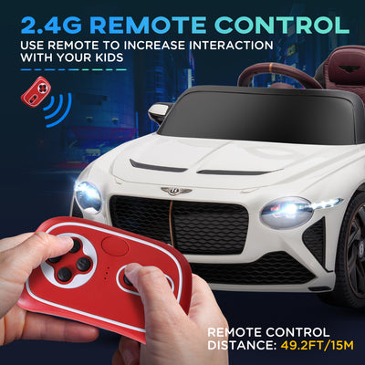 HOMCOM Bentley Bacalar Licensed 12V Kids Electric Car, with Remote Control, White 
