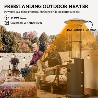 Outsunny 11 KW Freestanding Gas Patio Heater, Adjustable Outdoor Garden Propane Heater with Tip-Over Switch, Wheels, Pulse Ignition, Tank Room with Openable Door, Black 