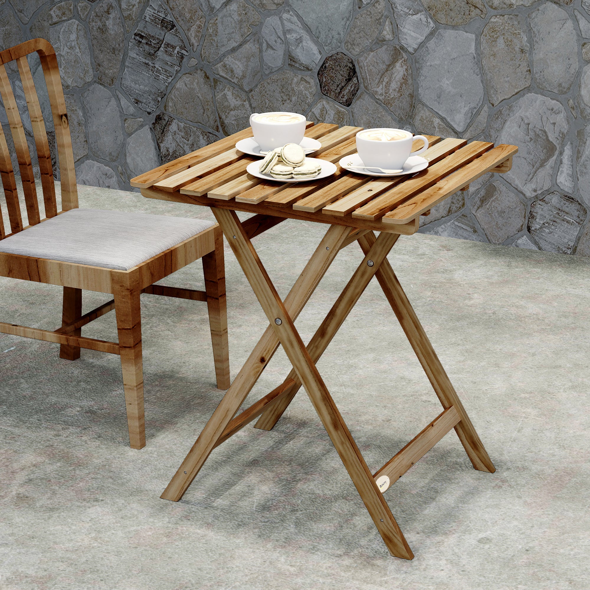 Outsunny Outdoor Coffee Table Foldable Wooden Garden Table for Patio Balcony Natural Wood 